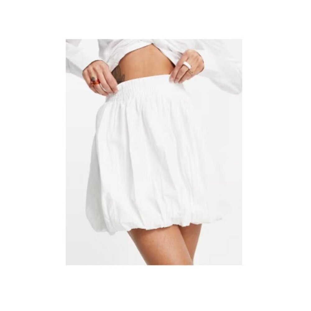 ASOS DESIGN Cotton Puffball Mini Skirt in White size 4US